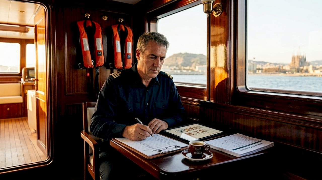 Yacht captain reviewing guest capacity list