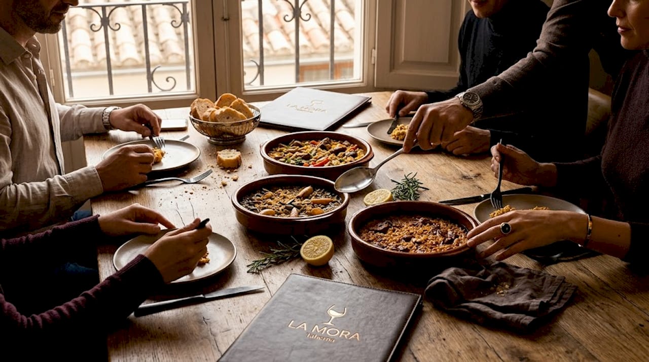 Mesa repleta de especialidades de arroz típicas de Valencia