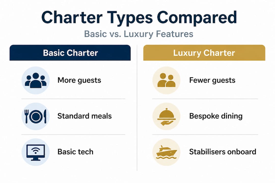Infographic comparing basic and luxury charters