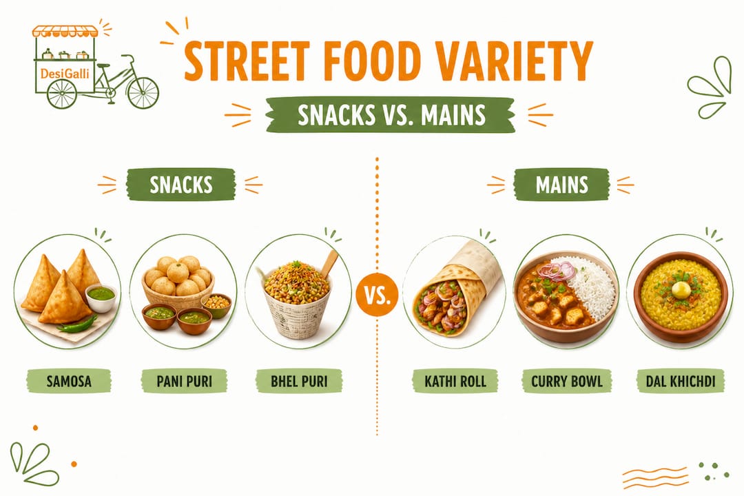 Infographic comparing snack and main menu items