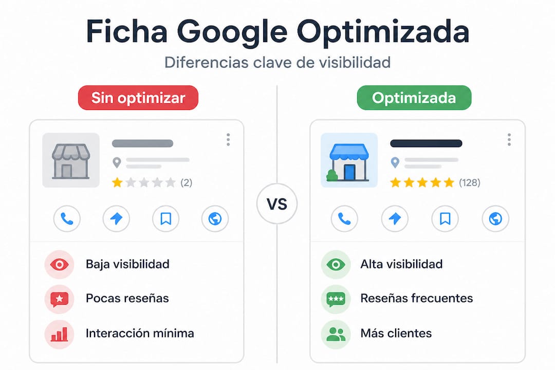 Infografía: diferencias clave entre un perfil de Google bien optimizado y uno descuidado
