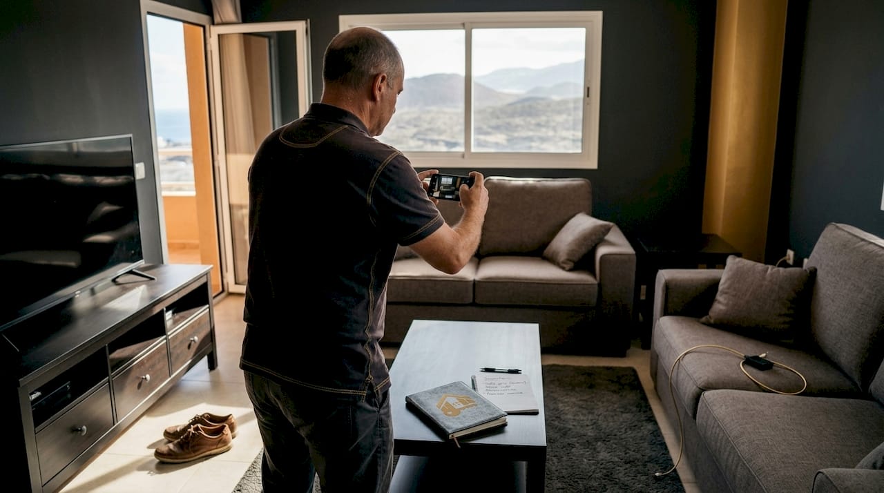 Inquilino tomando fotos del piso para dejar constancia del estado antes de alquilarlo