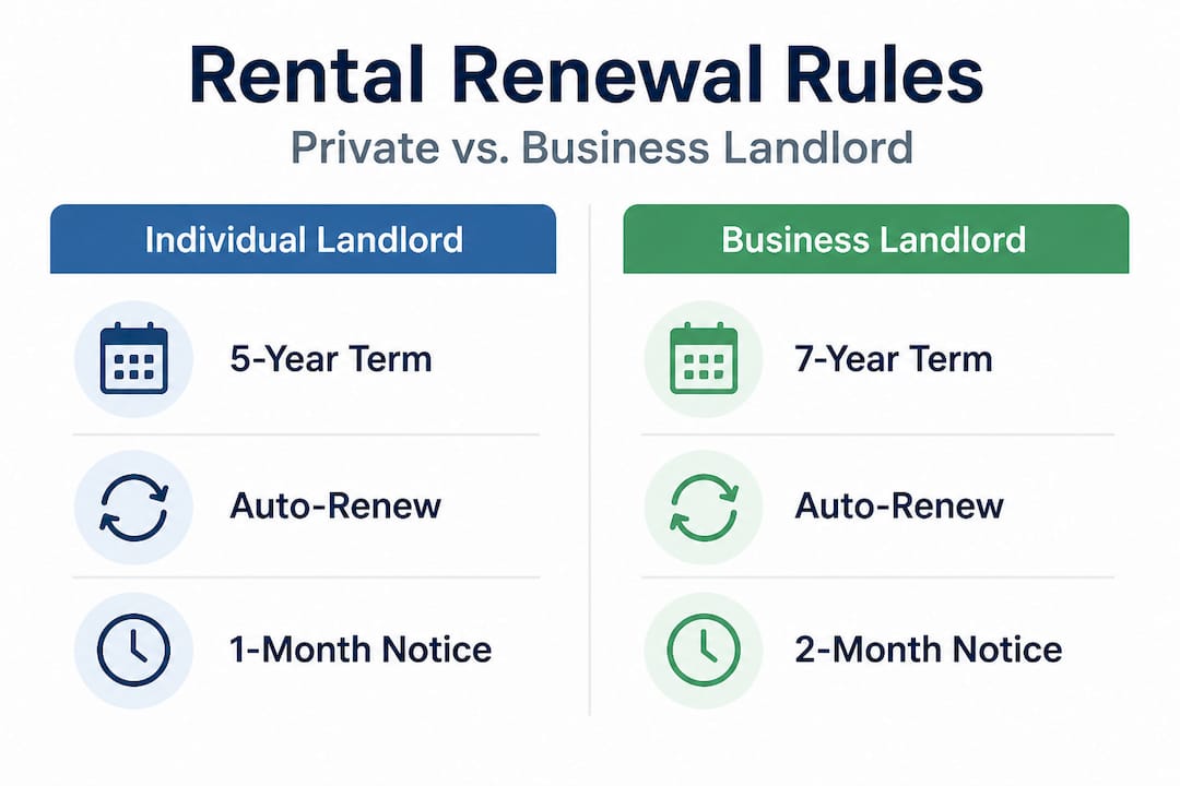 Infographic compares rental renewal rules by landlord type