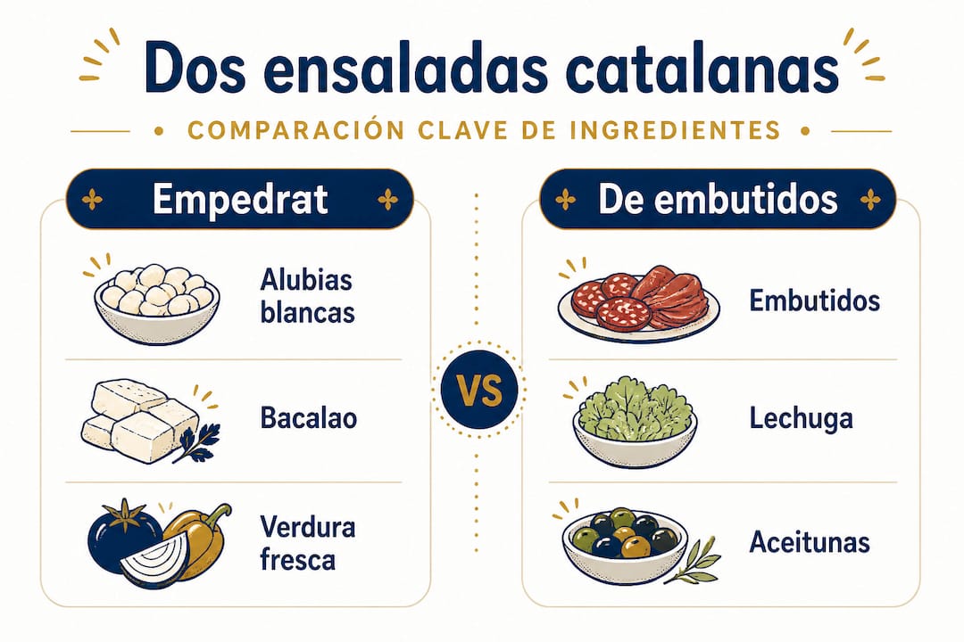Infografía que muestra las diferencias entre el empedrat y la clásica ensalada catalana de embutidos
