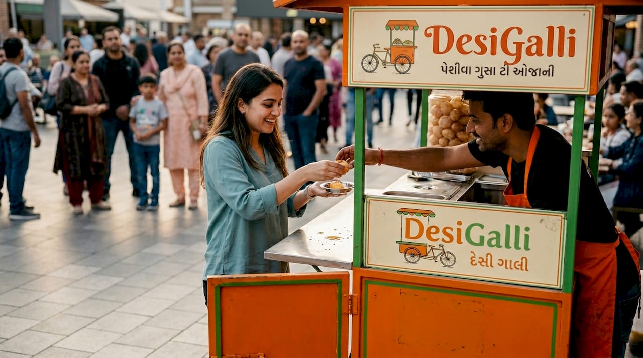 Customer receiving pani puri at food cart