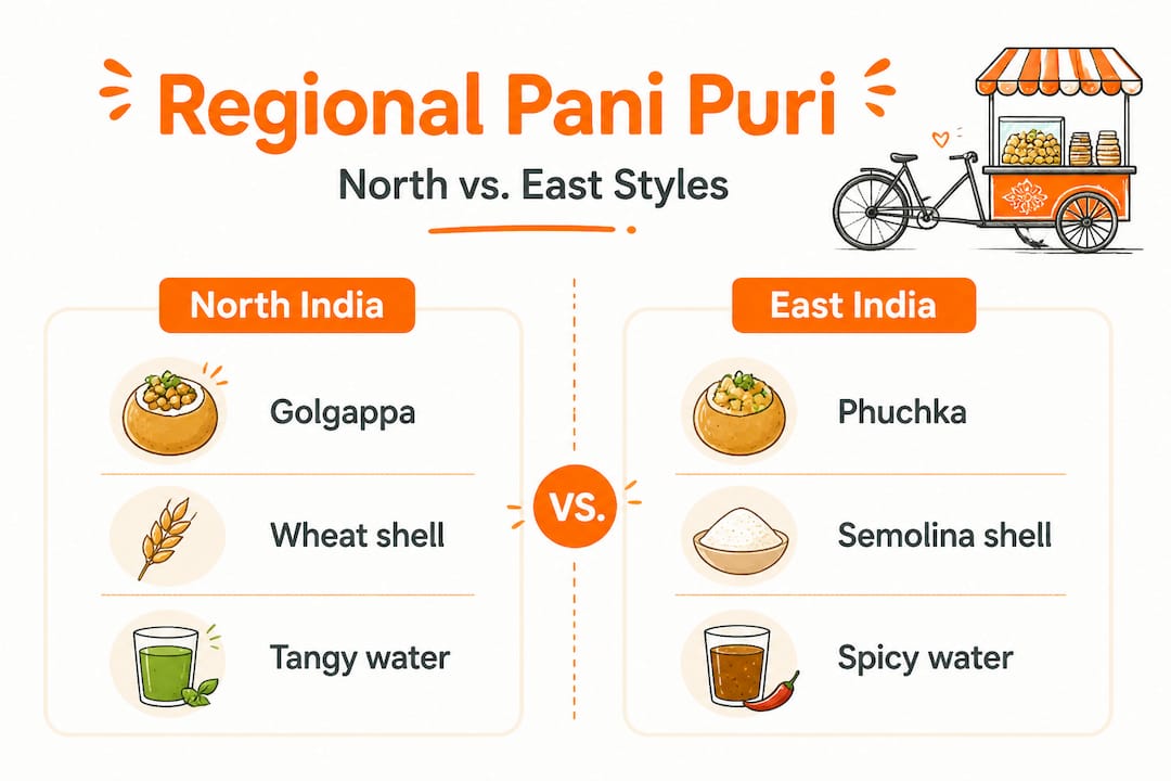 Infographic comparing North and East Indian pani puri