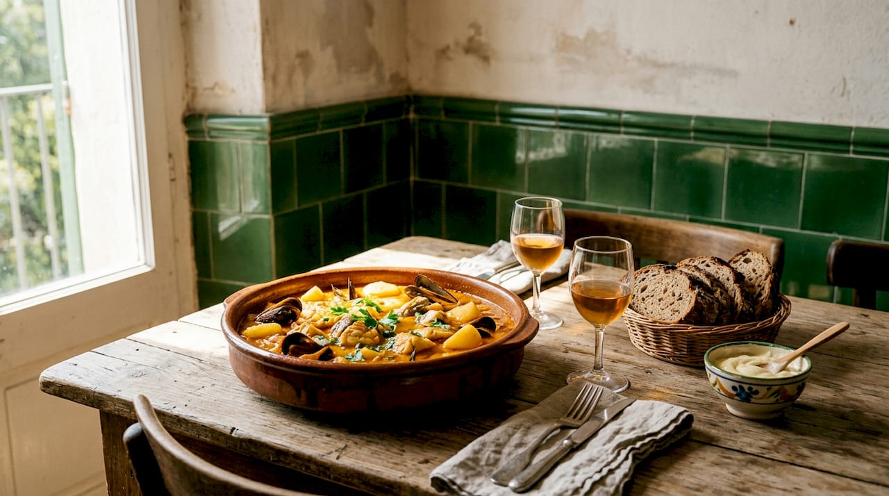 Traditional suquet de peix served at table