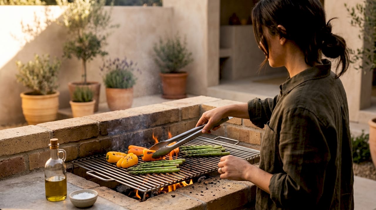 Asar verduras a la brasa al aire libre