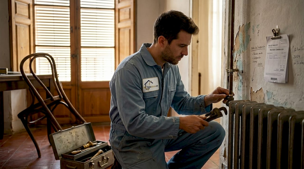 Especialista realizando una inspección técnica en una vivienda antigua