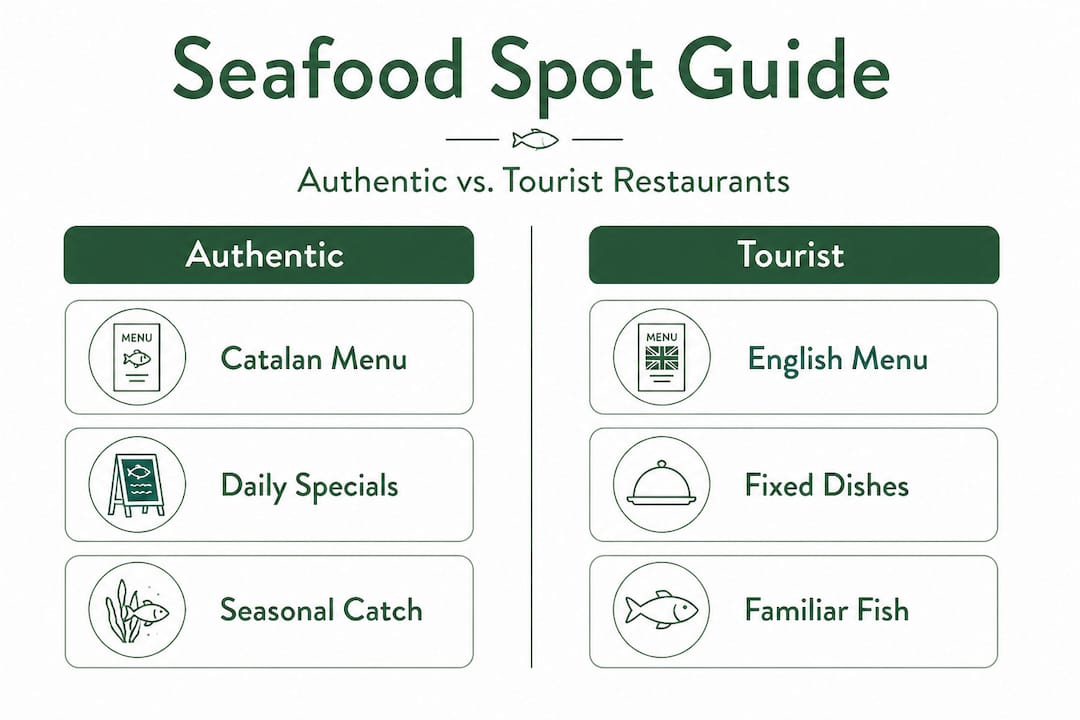 Infographic comparing authentic and tourist seafood restaurants