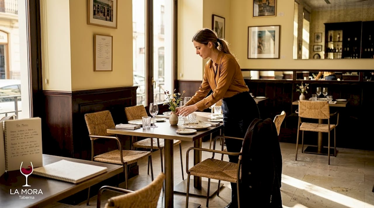 El personal cuida cada detalle de la decoración en este restaurante gourmet de Valencia.