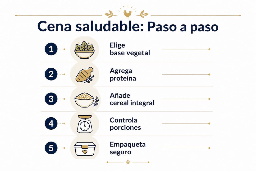 Infografía: cómo preparar una cena saludable para llevar, paso a paso