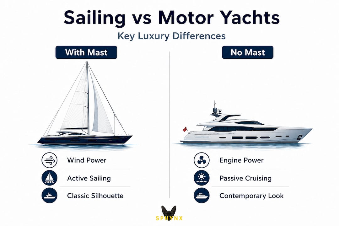 Infographic comparing sailing and motor yachts