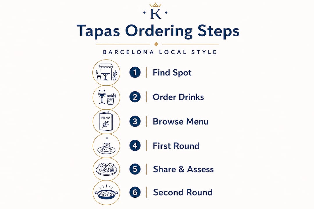 Infographic shows six steps for ordering tapas