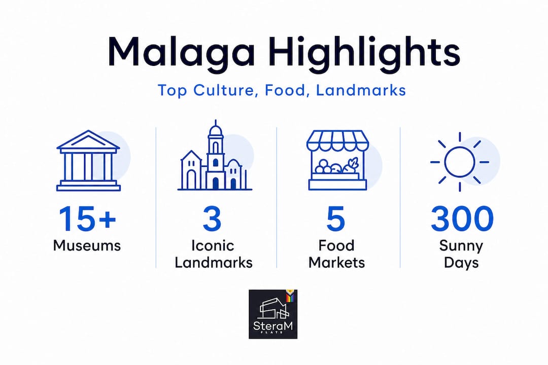 Infographic showing Malaga highlights by numbers