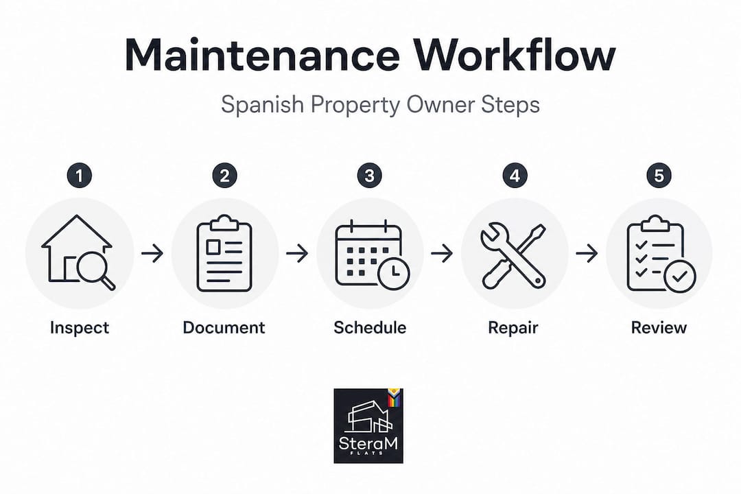 Infographic of Spanish property maintenance workflow steps