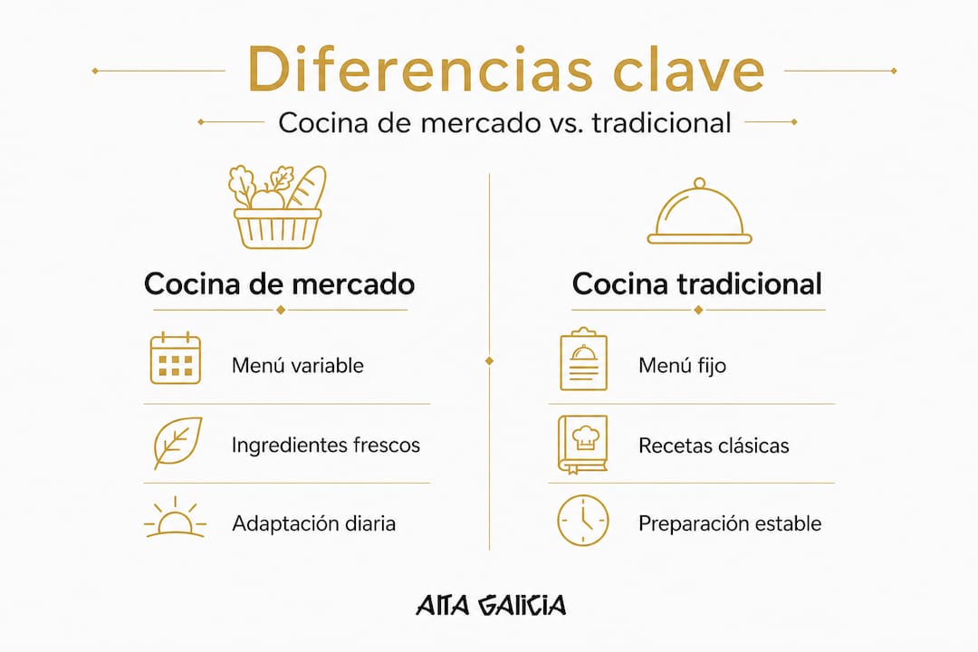 Infografía sobre las diferencias entre la cocina de mercado y la cocina tradicional en España