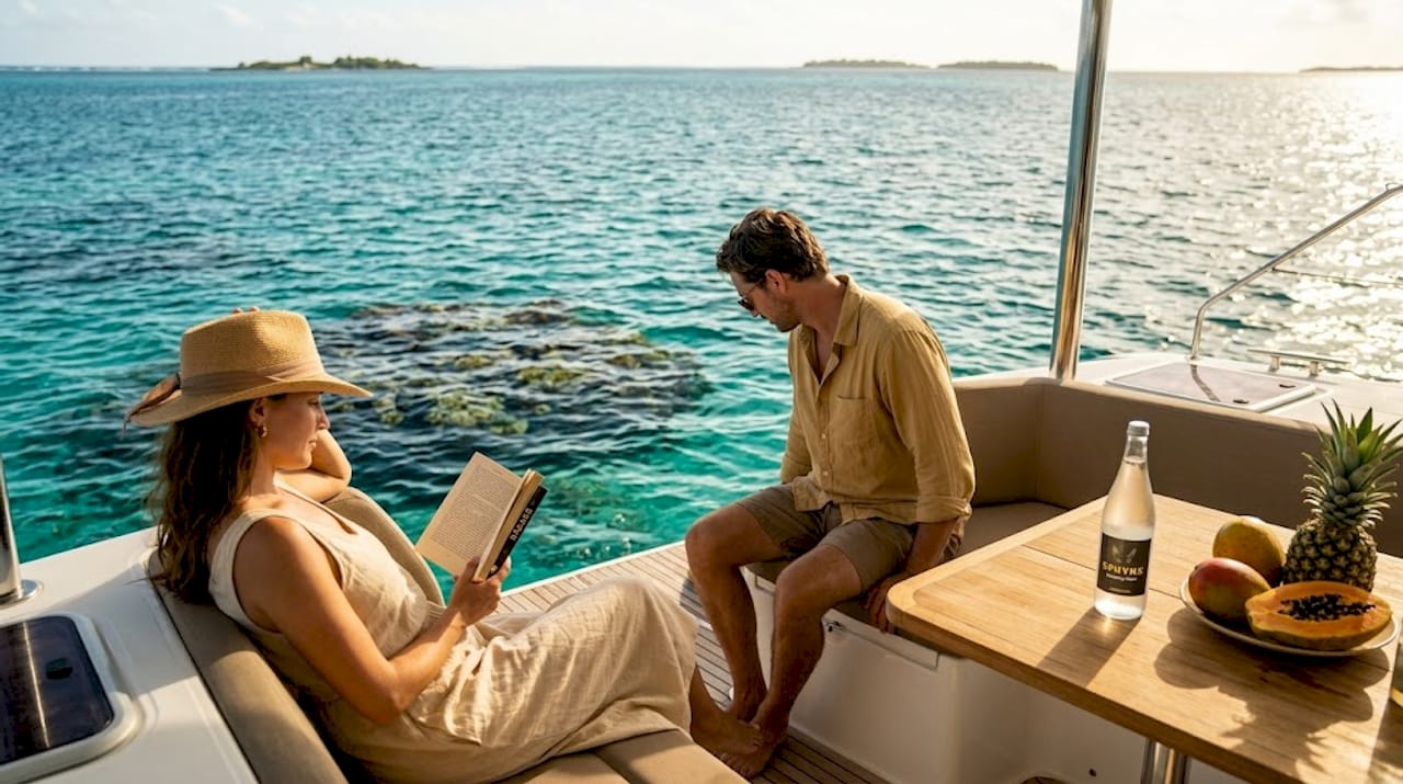 Yacht guests relaxing near Belize Barrier Reef