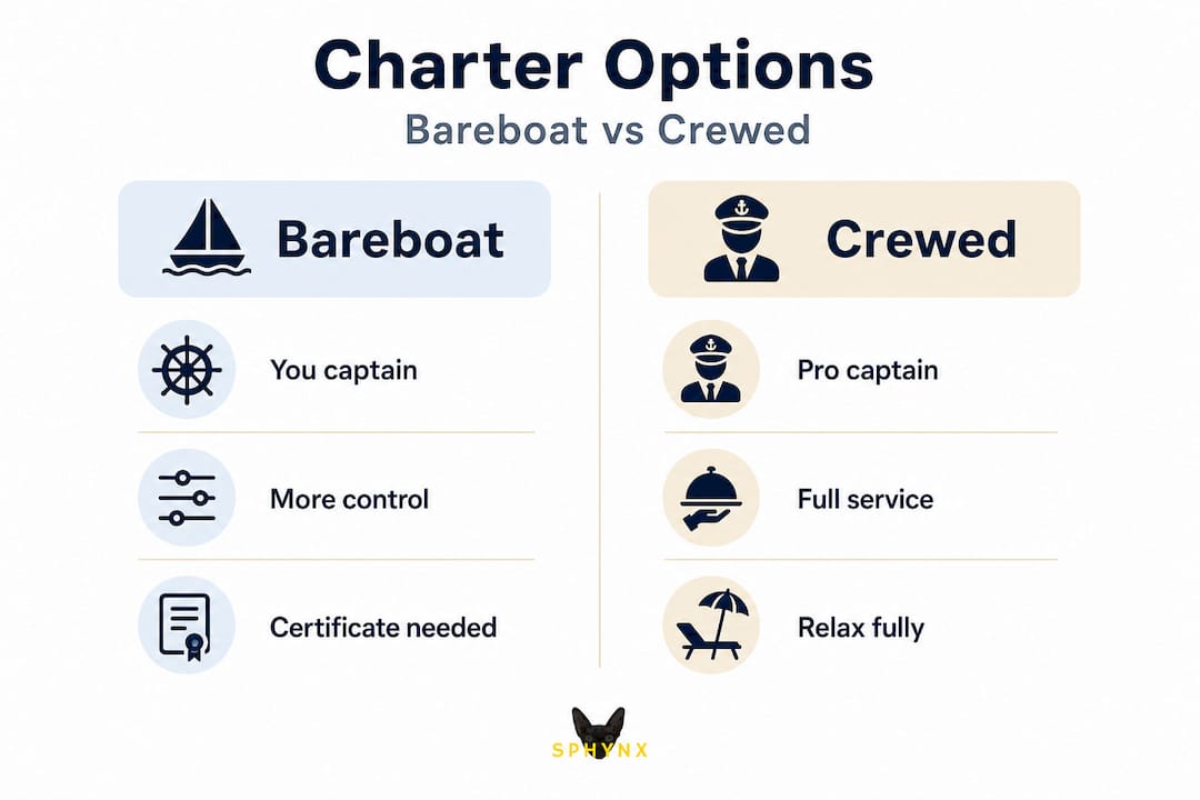 Infographic comparing bareboat and crewed charters