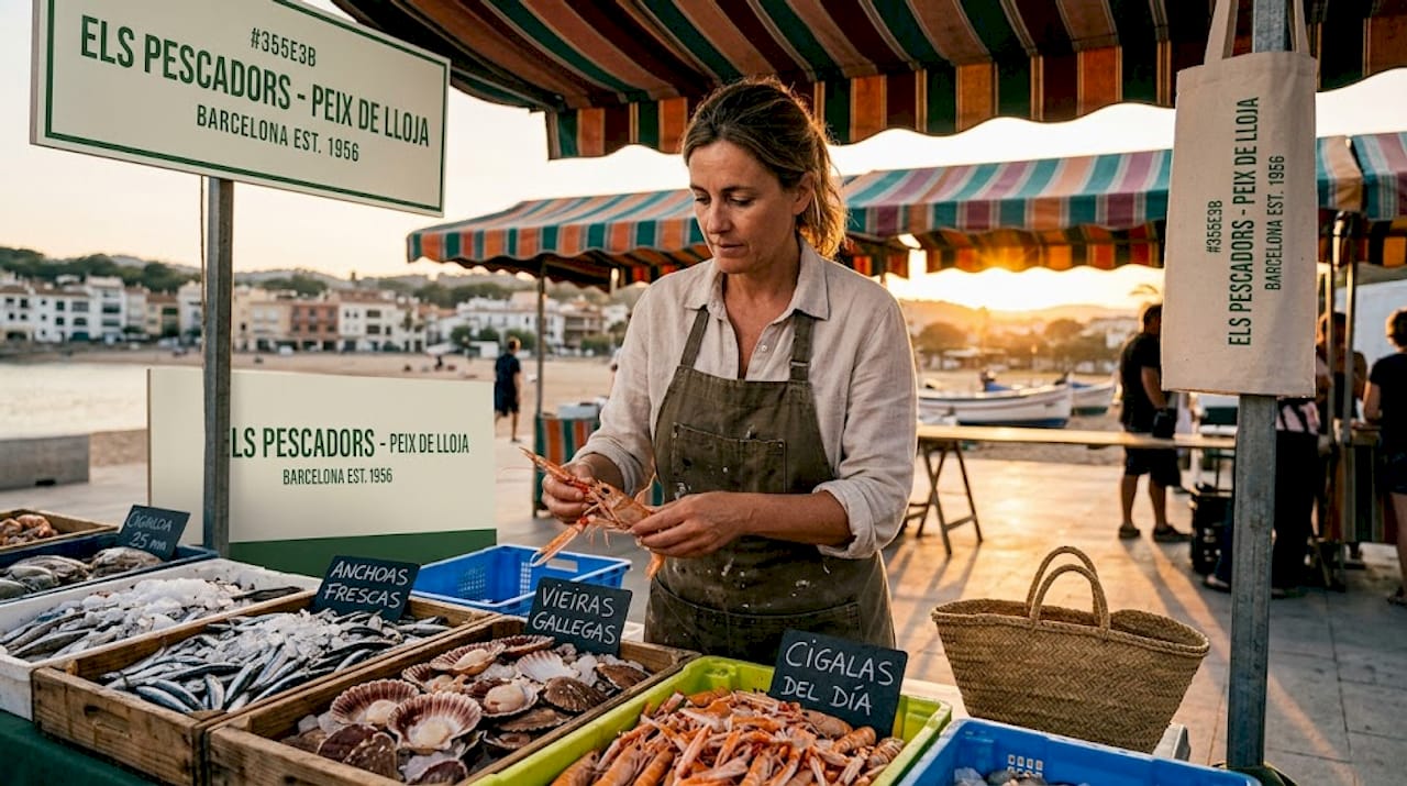 Chef inspecting fresh seafood at market