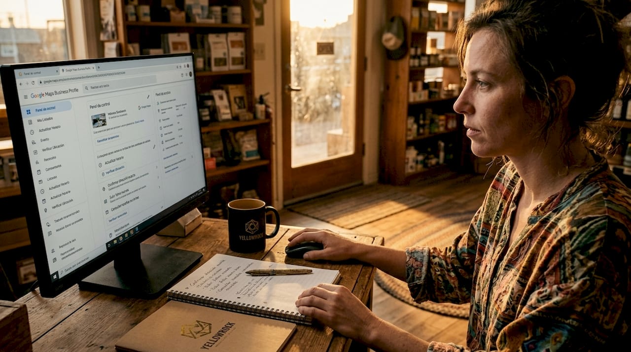 Propietario de tienda actualizando la información de su negocio en Google Maps