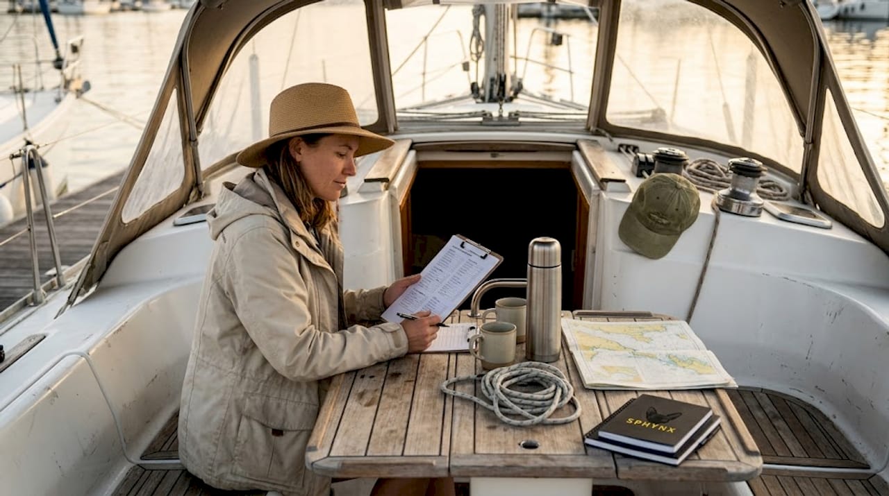 Woman checking sailboat readiness checklist