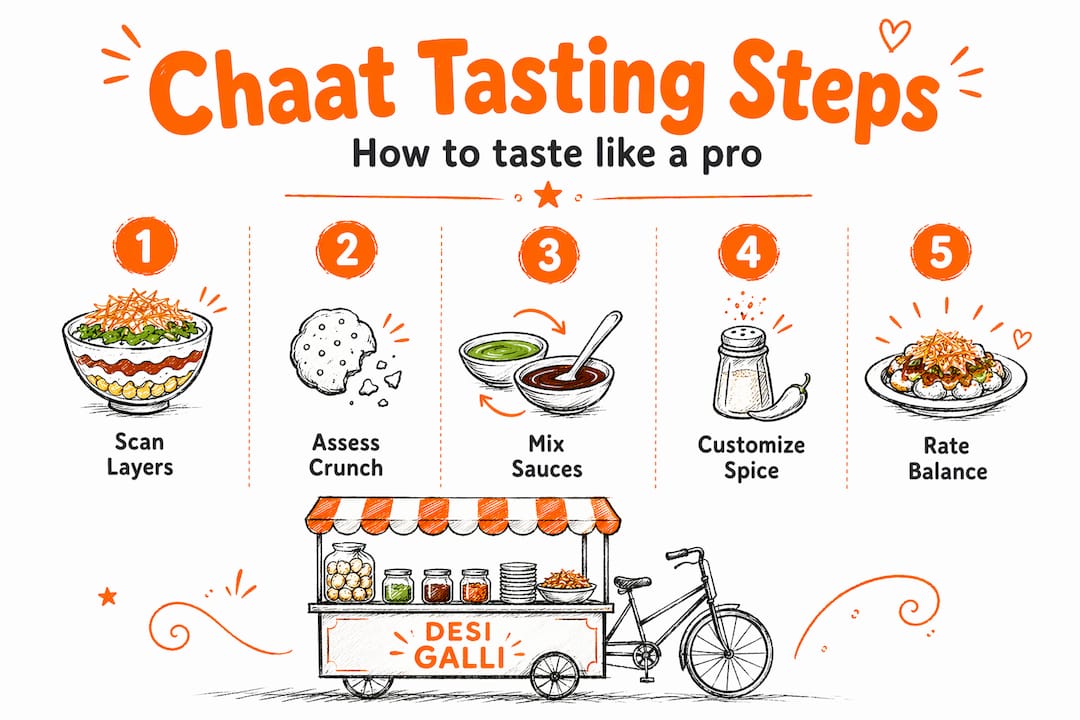 Infographic showing chaat tasting five-step process