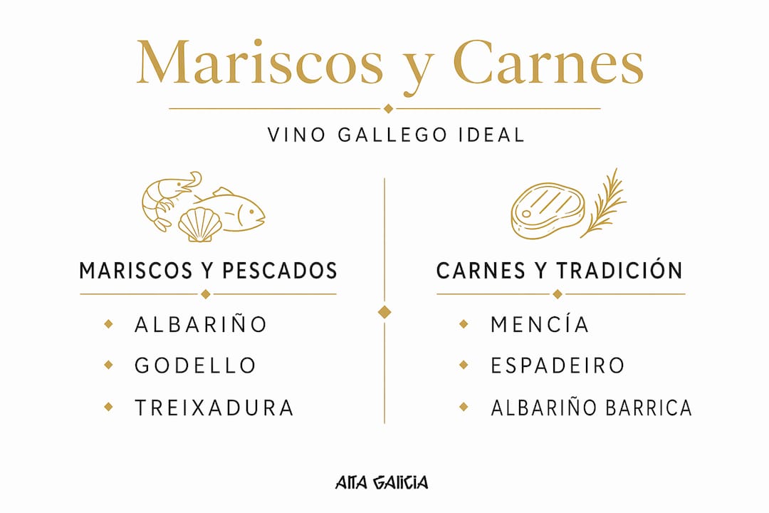 Guía visual para combinar vinos gallegos con diferentes platos