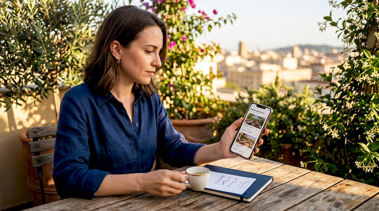 Person booking patio restaurant on phone