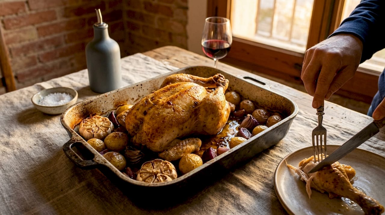 Receta de pollo asado con verduras al estilo catalán