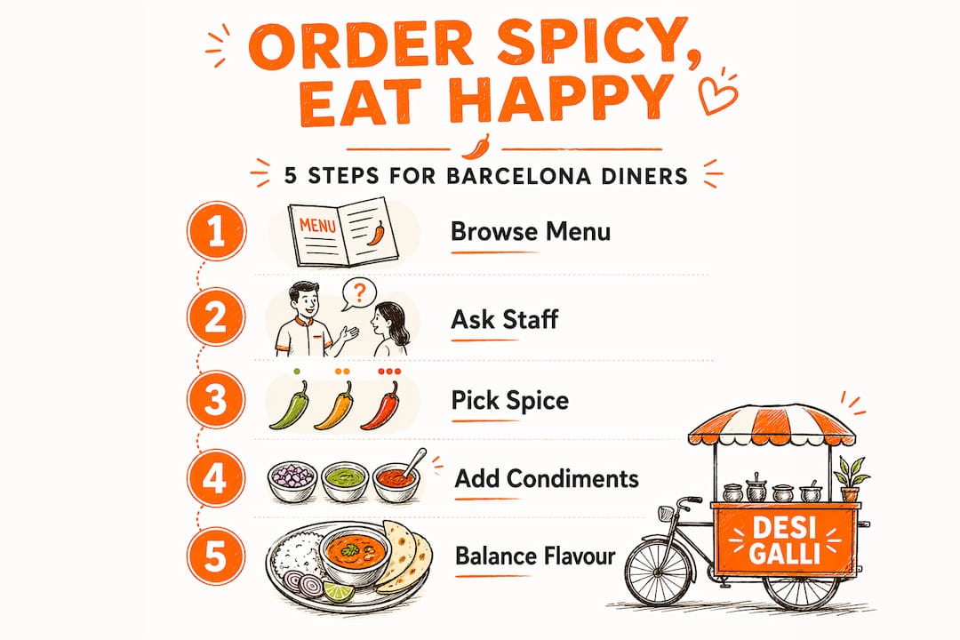 Infographic showing steps to order spicy Indian food
