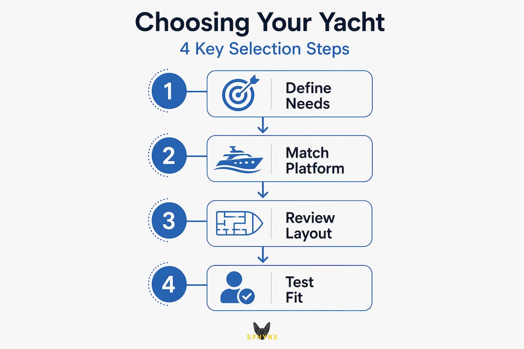 Infographic of yacht selection steps process