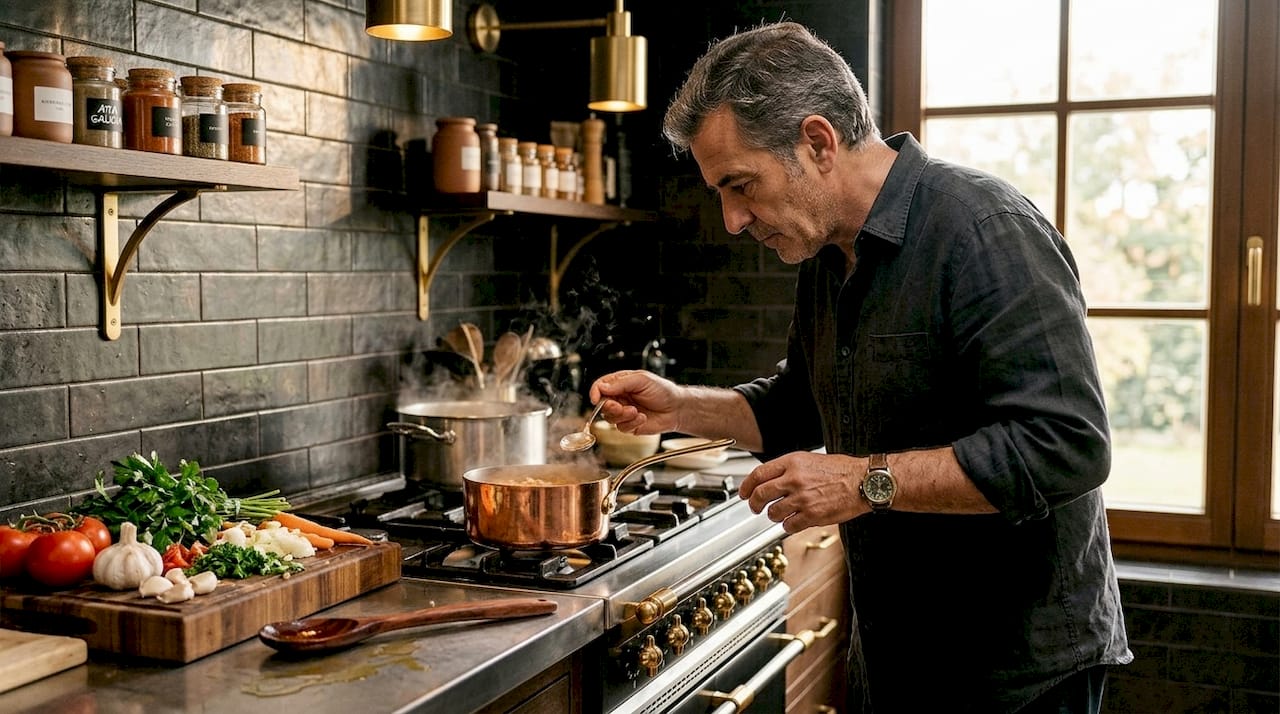 Un chef comprobando el punto de un guiso tradicional de cap i pota