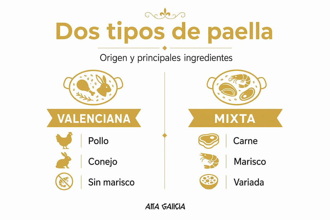 Infografía que compara las diferentes variedades de paella