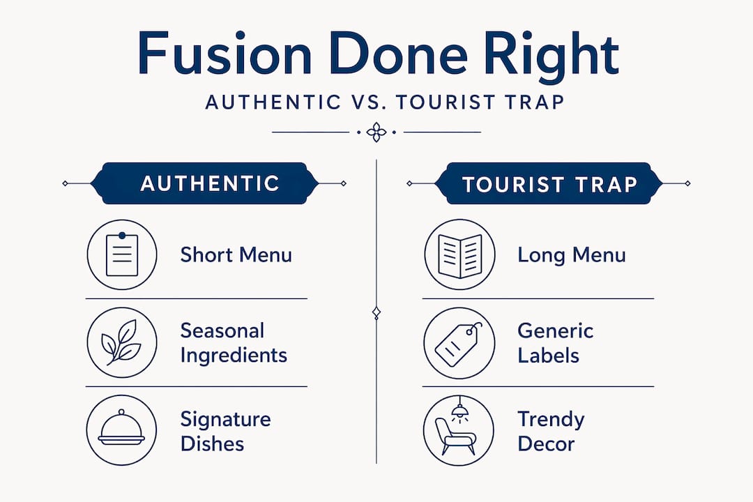 Infographic contrasting authentic and tourist fusion dining