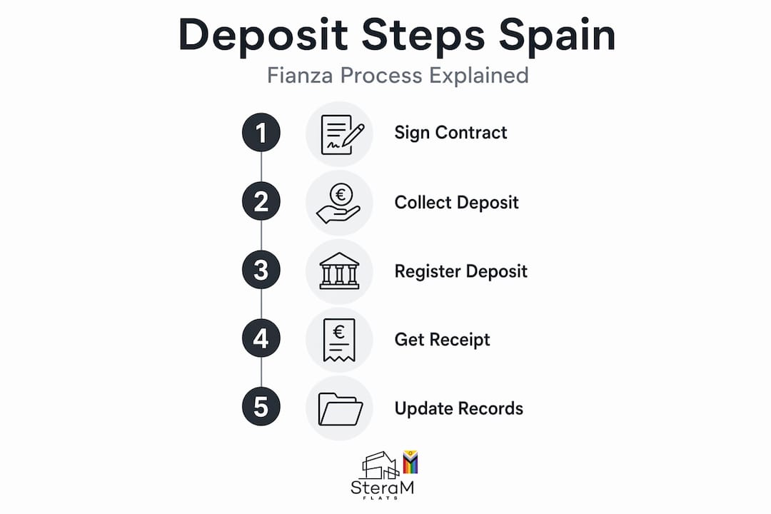 Infographic of Spanish rental deposit registration steps
