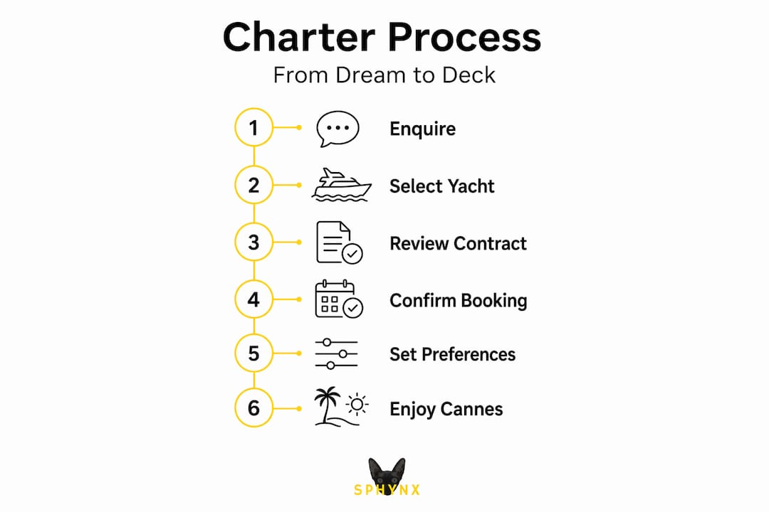 Infographic showing step-by-step Cannes charter process