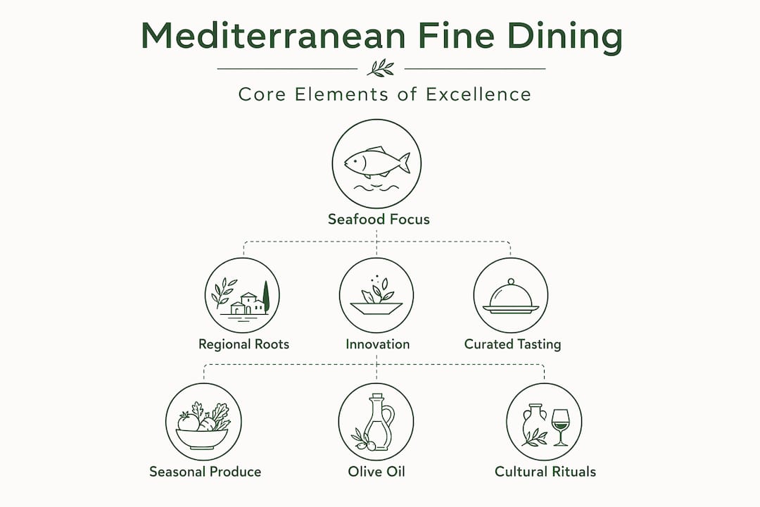 Hierarchy infographic shows Mediterranean fine dining core elements