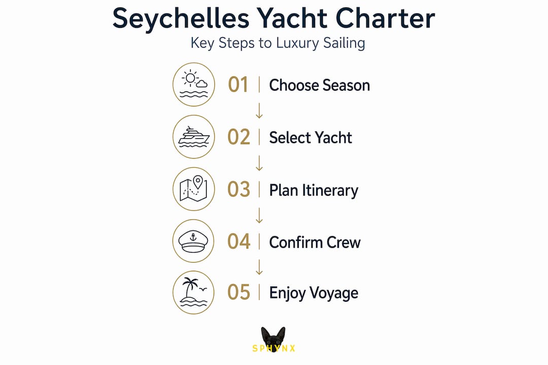 Infographic outlining Seychelles yacht charter steps