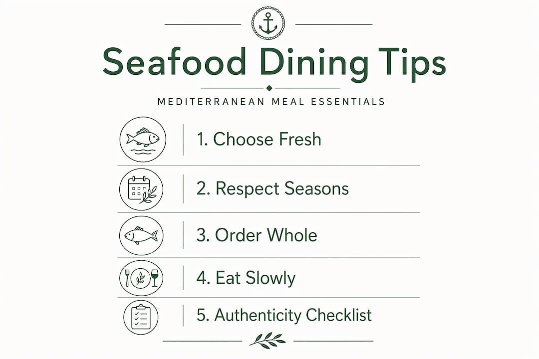 Infographic of top Mediterranean seafood dining tips
