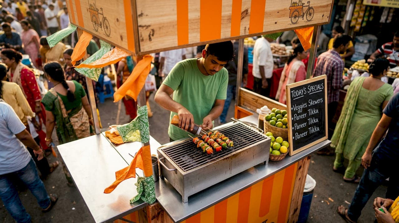 Chef preparing Indian fusion street food