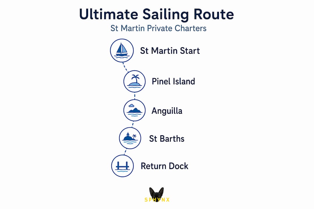 Infographic with St Martin yacht route steps