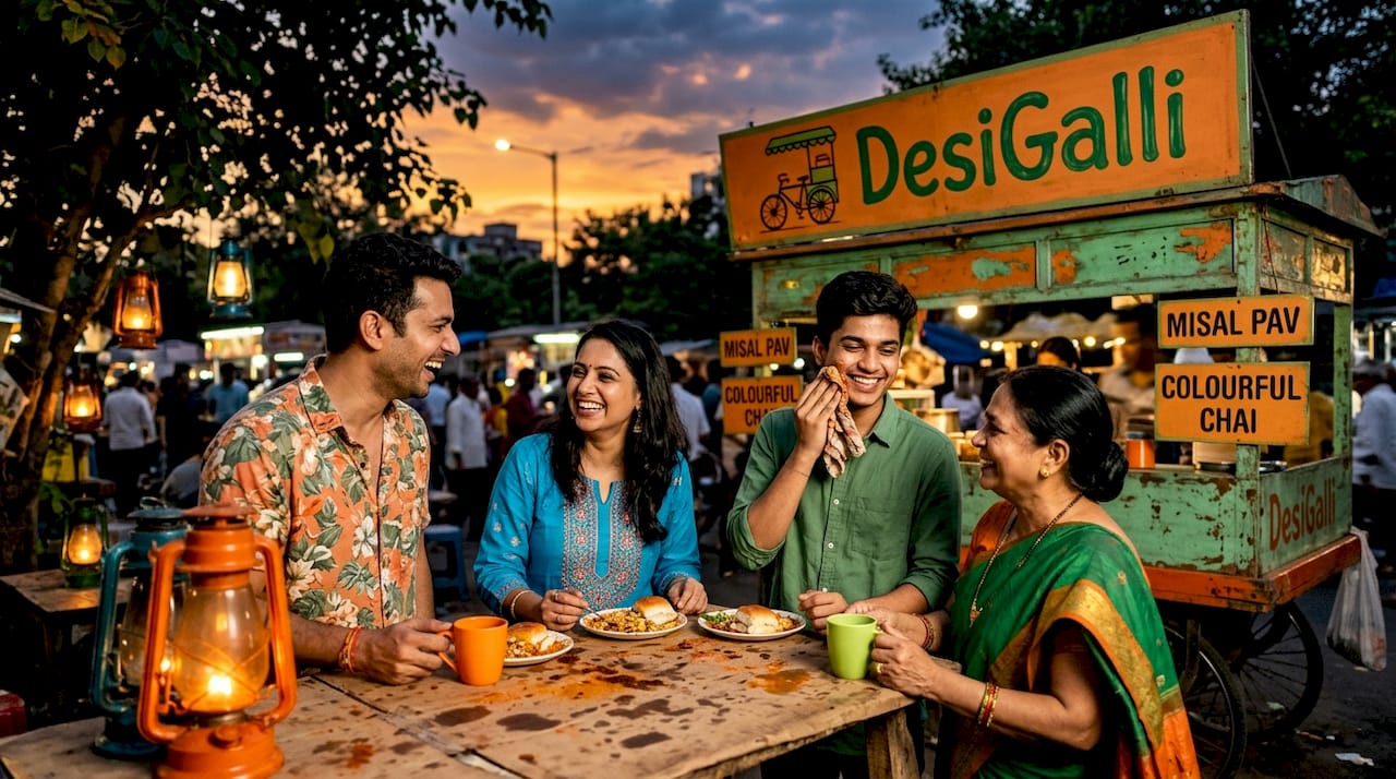 Mumbaikars sharing street food by food cart