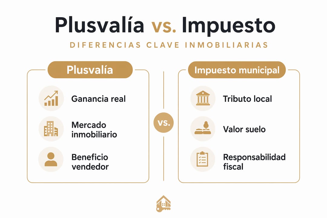 Infografía que muestra las diferencias entre la plusvalía y el impuesto municipal