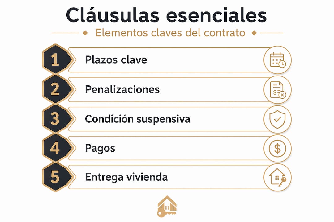 Infografía: los pasos esenciales y las cláusulas más importantes en un contrato de compraventa