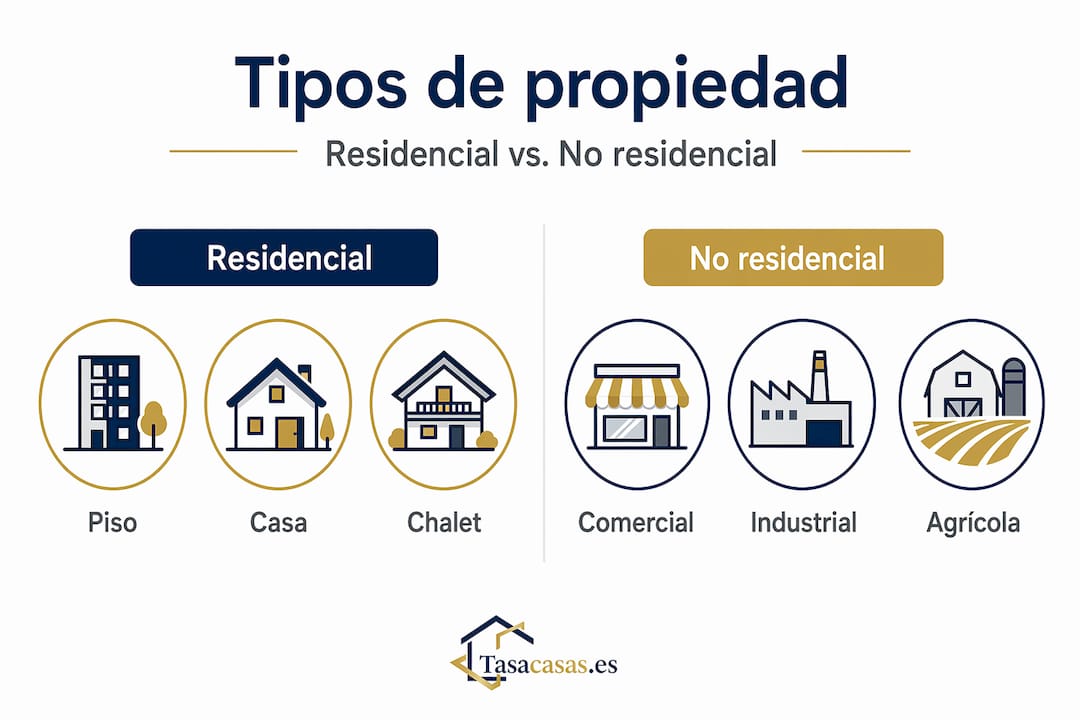 Infografía sobre las diferencias entre propiedades residenciales y no residenciales