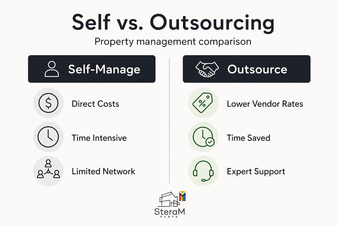 Infographic comparing self management vs outsourcing