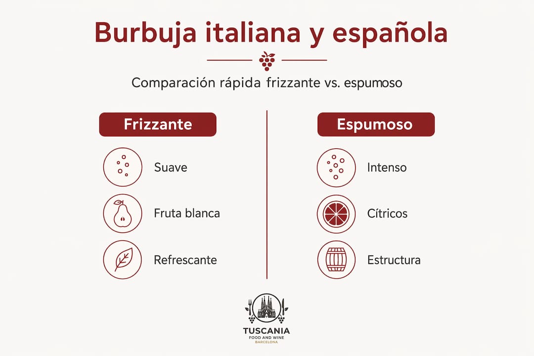 Infografía: diferencias clave entre el frizzante italiano y el vino espumoso español