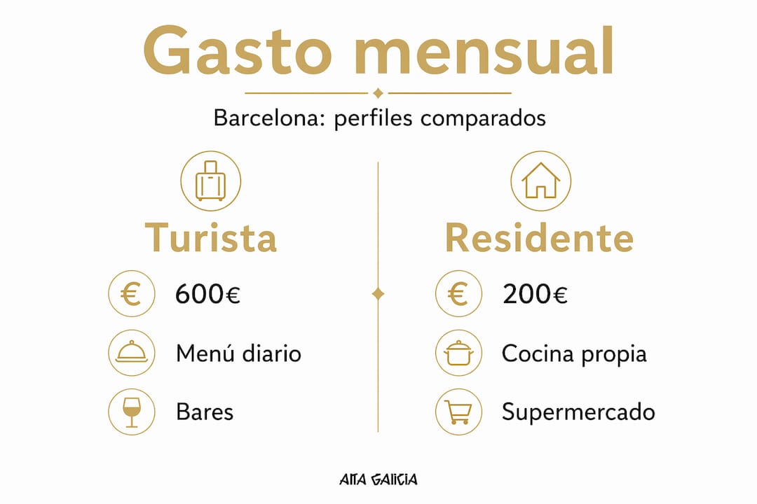 Infografía que muestra la diferencia en el gasto en comida entre turistas y habitantes locales