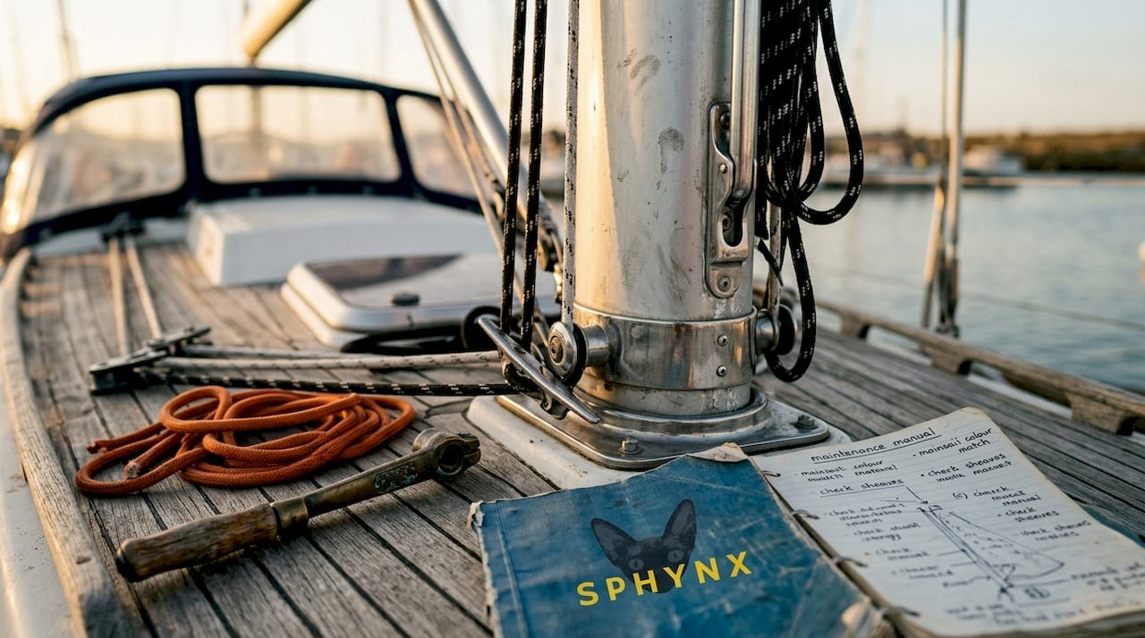 Closeup of aluminium sailboat mast with rigging